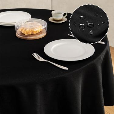 Imagem de Veblandy Toalha de mesa de linho texturizada à prova d'água e resistente a manchas, tecido decorativo sem rugas, capa de mesa para jantar/festa/buffet/casamento, 152 x 152 cm, preta
