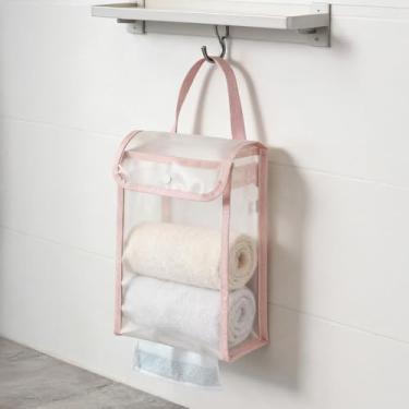 Imagem de Bolsa de armazenamento de lenços portátil para pendurar na parede, transparente, impermeável, bolsa de armazenamento de lenços de grande capacidade para casa de banho e quarto