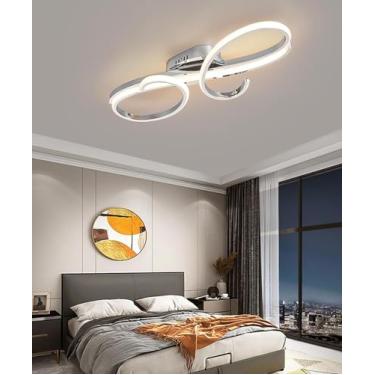 Imagem de Luminária de teto LED regulável, moderna, para sala de estar, quarto ou sala de jantar, com controle remoto (cromada, 80 cm de comprimento).