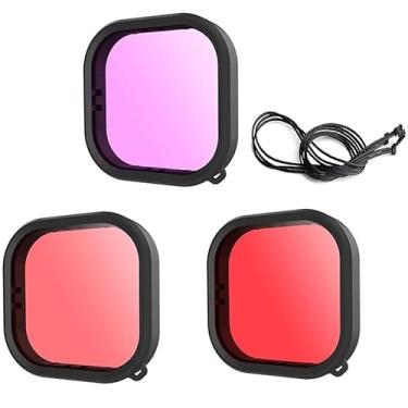 Imagem de Brcshop | Kit com 3 Filtros de Mergulho para GoPro Hero 13 12 11 10 9 Black, Compatível com Caixa Estanque Original, Inclui Filtro Vermelho, Magenta e Rosa + Cordão de Segurança