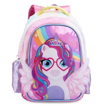 Imagem de Mochila escolar unicornio 3d pelucia - Denlex