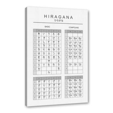 Imagem de Pôster do gráfico do alfabeto japonês Hiragana Katakana preto e branco pintura em tela educação aprender impressões escritório decoração sala de aula (SKU3,12 x 16 polegadas = (30 x 40 cm), emoldurado