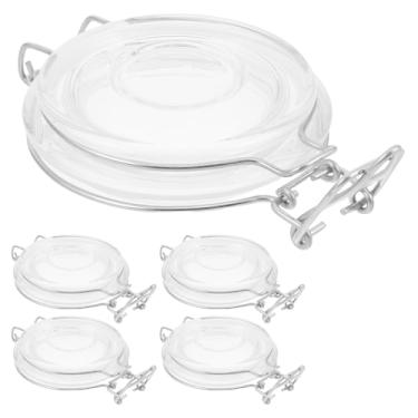 Imagem de KALLORY 5 peças de tampas de vidro de boca larga com vedação de silicone à prova de vazamento e tampas de substituição herméticas para armazenamento de alimentos em decapagem, fermentação e frascos de