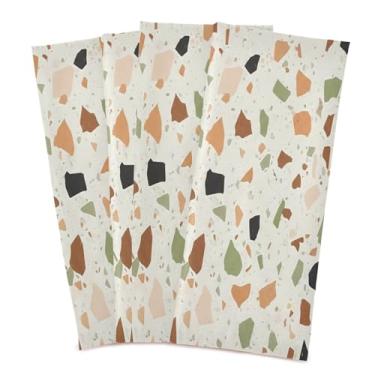 Imagem de Wassud Toalhas de prato de cozinha padrão Terrazzo pacote com 4 panos de prato macios com laço para pendurar toalha de mão de secagem rápida super absorvente toalhas de chá de mesa decorativas 71 x 45