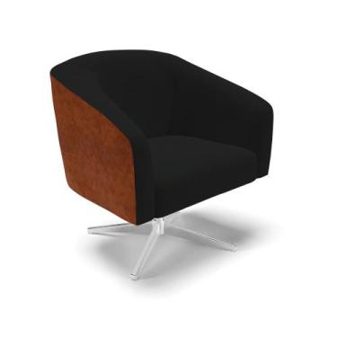 Imagem de Poltrona Giratória Stella Corano Nozes com Linho Preto A79 Base Cromad