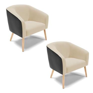 Imagem de Poltrona Decorativa Pé Palito Natural Kit 2 Stella Preto/Linho Areia D