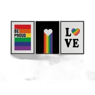 Imagem de Kit 3 Quadros Gay Be Proud 24X18Cm - Com Vidro Preta