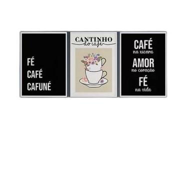Imagem de Kit 3 Quadros Café Cafuné 33x24cm Moldura Branca