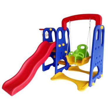 Imagem de Playground Infantil 3 em 1 Colorido Com Escorregador e Balanço Importw