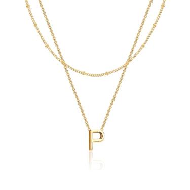 Imagem de Colares com inicial em camadas para mulheres e meninas, delicados, ouro real 14K, com pingente A-Z, colar pequeno, moderno, personalizado, monograma, nome, conjunto de joias de ouro, presente para