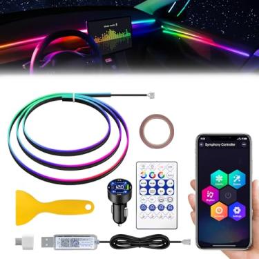 Imagem de Dreamcolor Faixa de luz LED de acrílico para carro com USB/Tipo C/4 portas USB Isqueiro, RGB 140 cm, kits de iluminação ambiente RGB de 140 cm, tiras de LED neon com função ativa de som para carro