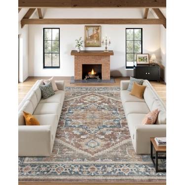 Imagem de Micgeek Tapete vintage 25,5 x 30,5 cm: lavável neutro macio antiderrapante tapete grande para sala de estar, quarto, cozinha, sala de jantar, casa, escritório, casa de fazenda, interior - vermelho