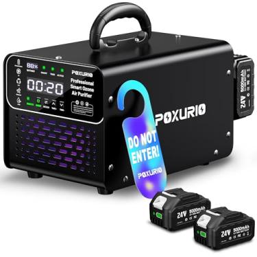 Imagem de Gerador de ozônio sem fio com 2 baterias de 5000 mAh e carregador rápido para 8 a 10 horas de uso, 100.0000 mg, máquina de ozonização digital comercial com controle remoto, temporização automática