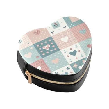 Imagem de Burbuja Caixa de joias em forma de coração em forma de coração mini estojo de joias de viagem para mulheres e meninas, estojo portátil organizador de armazenamento para brincos, anéis, colares e