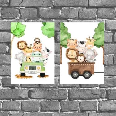 Imagem de Kit 2 Placas Decorativas Infantis Safari 18X27Cm