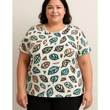 Imagem de Blusa Feminina Malha Folhas Biografia Plus Size