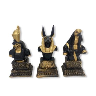 Imagem de Kit 3 Bustos Deuses Egípcios Anúbis Hórus Thot Resina 15 cm