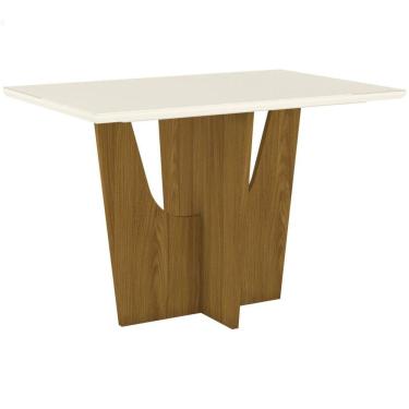 Imagem de Mesa De Jantar Tampo Mdf Com Vidro 120cm Danielly Henn Nature Com Off White