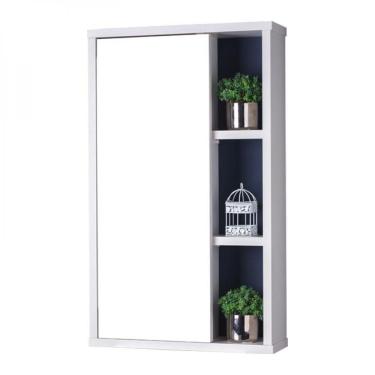 Imagem de Espelho para Banheiro com Armário Branco e Marinho 69x42cm