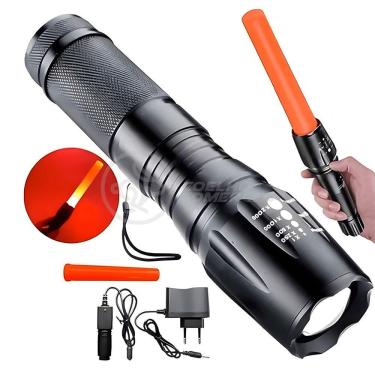 Imagem de Lanterna Tática Militar X900 Com Bateria Recarregável Zoom Ajustável Com Sinalizador Incluso