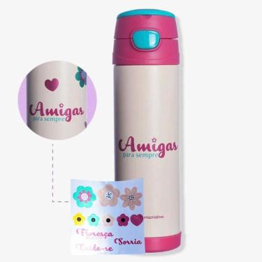 Imagem de Garrafa Térmica Top Handle Com Adesivos Amigas Floral 500ml
