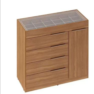 Imagem de Cômoda Lume 1 Porta E 5 Gavetas Com Porta Jóia D5130 Amêndola Touch