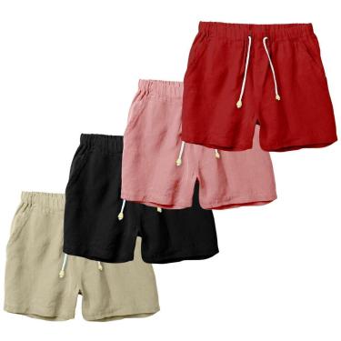 Imagem de Kit 4 Bermuda Masculina Linho Premium com Elástico na Cintura e Bolsos-Masculino