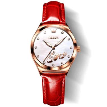 Imagem de Relógio Feminino Intense Com Strass De Quartzo Impermeável 30m Branco Vermelho