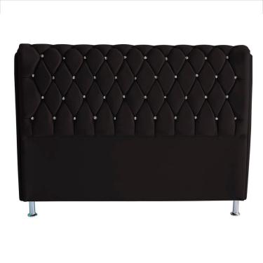 Imagem de Cabeceira De Cama Box Londres King 195 Cm Suede Botão De Strass Preto Do Lar Móveis E Decoração