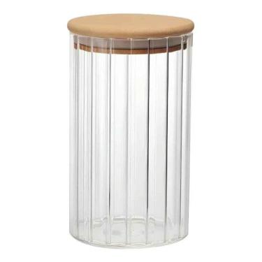 Imagem de Pote Vidro Canelado Tampa Bambu Mantimento Hermético 850ml - Qhouse Co