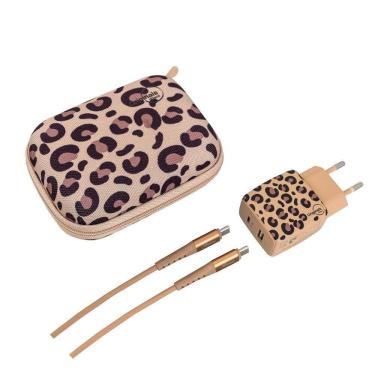 Imagem de Kit Viagem Animal Print Onça USB-C 30W Originais iPlace com Carregador e Cabo