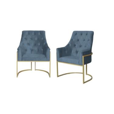 Imagem de Kit 2 Poltronas Decorativa Vick Linho Azul Marinho Base Dourada Ms Dec