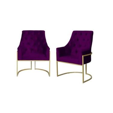 Imagem de Kit 2 Poltronas Decorativa Vick Veludo Roxo Base Dourada Ms Decor - Ma