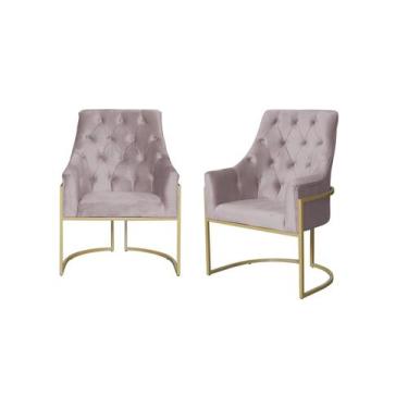 Imagem de Kit 2 Poltronas Decorativa Vick Veludo Rosê Base Dourada Ms Decor - Ma
