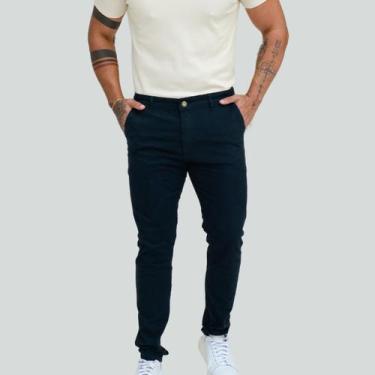 Imagem de Calça Masculina Sarja Elastano Bolso Faca E Embutido com lycra - IZY J