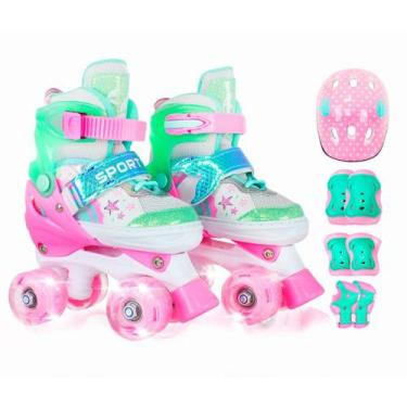 Imagem de Patins Infantil 4 Rodas Ajustável Rodinha Led Sereia + Kit Proteção TA