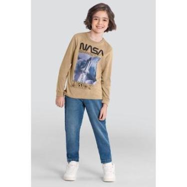 Imagem de Camiseta infantil menino Nasa metalizada Brandili Marrom-Masculino