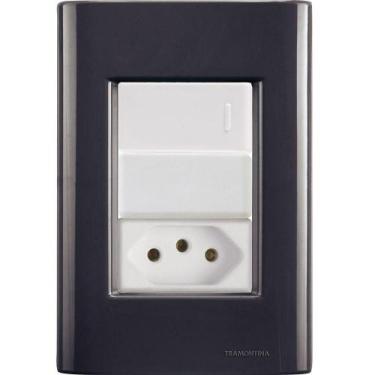 Imagem de Interruptor E Tomada 20a Giz Grafite Tramontina Completo Pronto Tramon