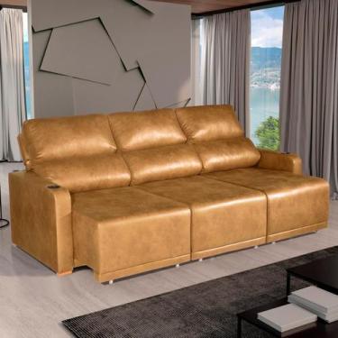 Imagem de Sofá 4 Lugares 2,50m Retrátil e Reclinável Lyon Bom Pastor, Caramelo V