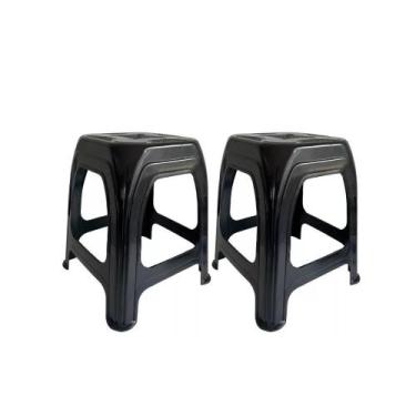 Imagem de Kit 3 Banquetas Plásticas Pretas Reforçadas  Banco Multiuso Resistente