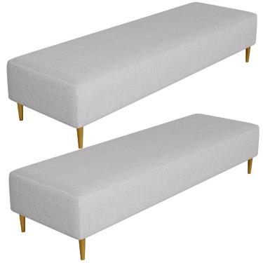 Imagem de Kit 02 Puffs Decorativo Sala de Estar Bali W01 Pés Palito 170x60cm Linho Cinza - Lyam Decor
