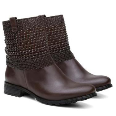 Imagem de Bota Feminina Cano Curto Couro Salto Baixo Malha Metal-Feminino