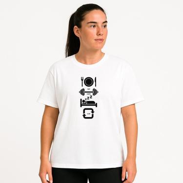 Imagem de Camiseta Feminina Algodão Comer Treinar e Dormir Dia a Dia Caminhada Exercicios Academia-Feminino
