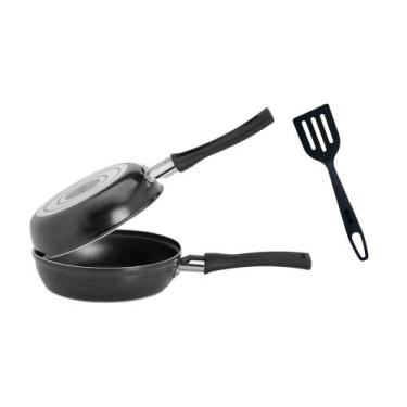 Imagem de COMP Kit Omeleteira Antiaderente Brinox Ebony 18cm + Espátula Nylon Pr