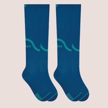 Imagem de 2 Meias 3/4 Compressão Masculina Fitness Corrida Selene, Azul, Verde, 