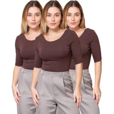 Imagem de Kit 3 Blusas Feminina Manga 3/4 com Abertura nas Costas - Maranne, Kit