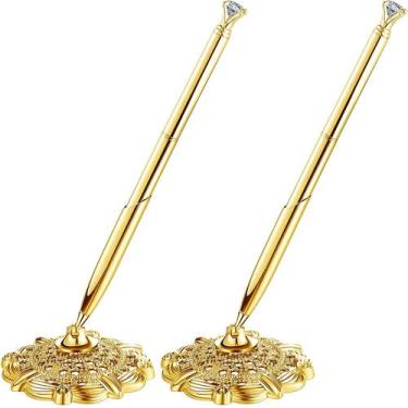 Imagem de Conjunto de canetas de casamento Outus Hollow Round Gold com diamante 