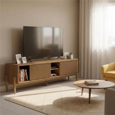 Imagem de Rack Ripado para TV até 65 Polegadas MDF 180cm Pés em Madeira Maciça 2