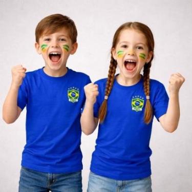 Imagem de Camiseta Infantil Brasil Torcedor Copa Escudo Seleção Manga Curta Algodão Conforto-Unissex