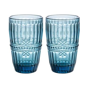 Imagem de Jogo de 6 copos Agua/Suco Fratello em vidro 355ml cor azul -L Hermitag